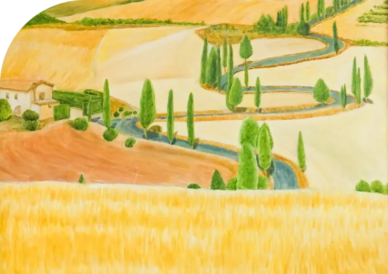 イタリアの丘陵風景のイラスト